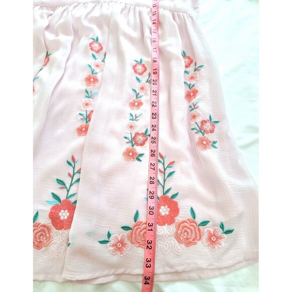 Savanna Jane Embroidered Floral Babydoll Dress Pink V Neck Sleeveless SZ Medium - Picture 6 of 7